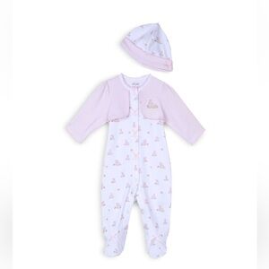 Little Me Girls' Baby Bunnies Footie & Hat Set, 6 Months